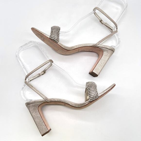 LOEFFLER RANDAL Shay Rhinestone Ankle Strap Sandal Women 9.5 Gold Silver Leather - Picture 5 of 11